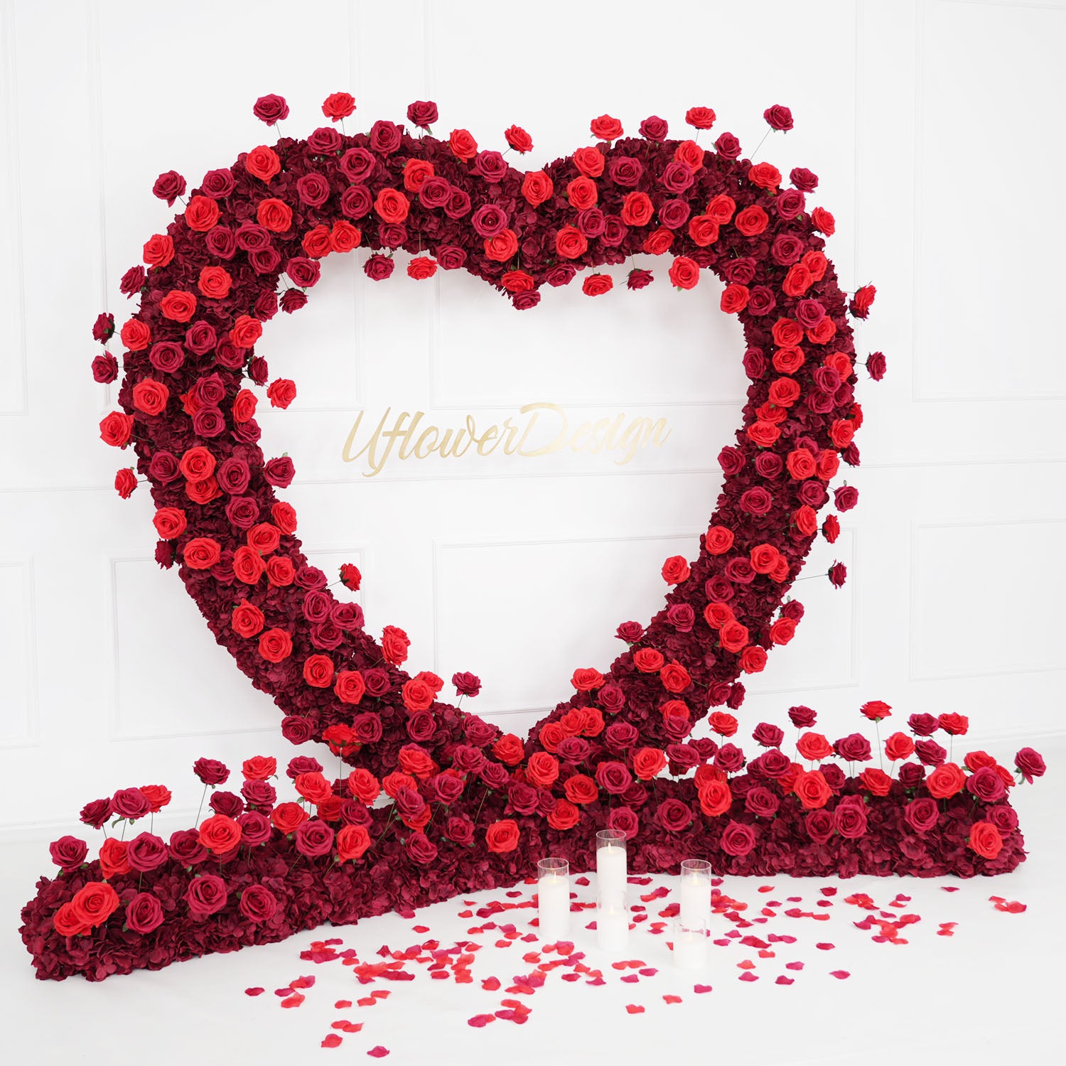 2m*2m(78.7 inch * 78.7 inch) Red Rose Heart Shape With Flower Row*2